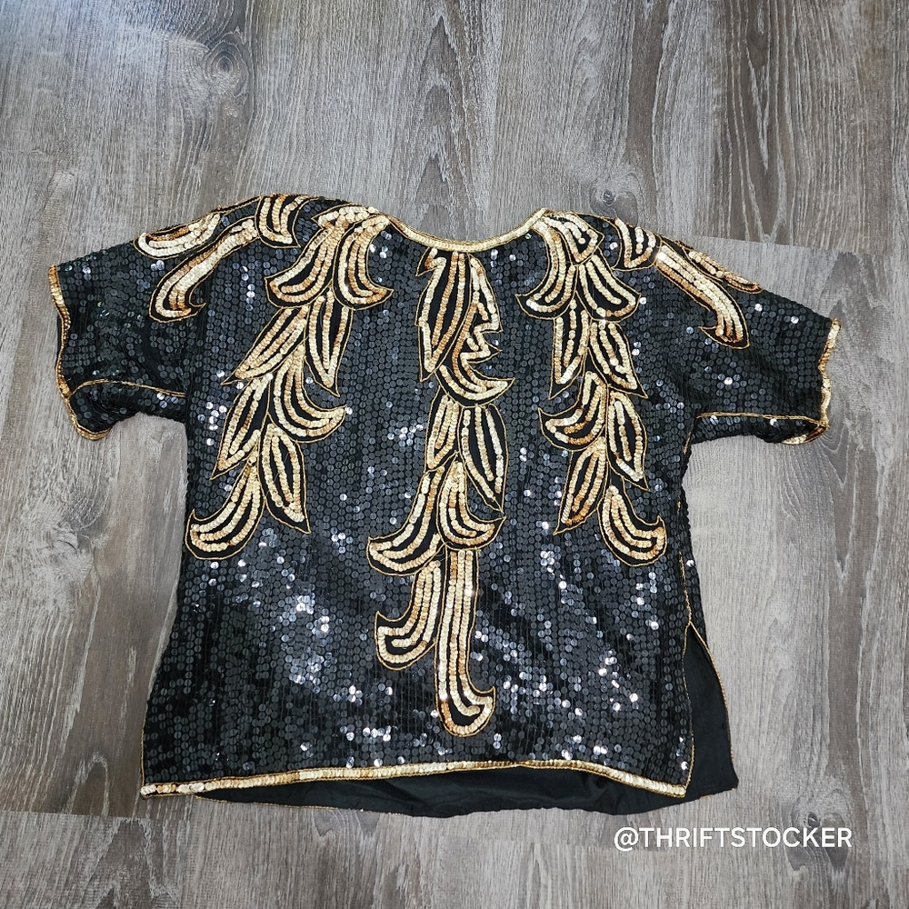 Vintage Black and Gold Sequin Top - Picture 4 of 9